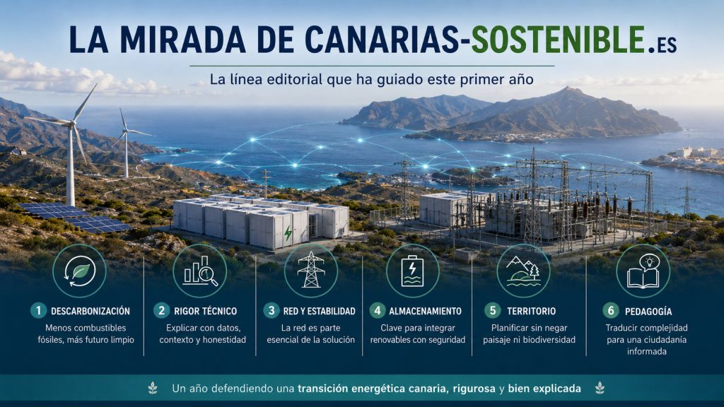 La línea editorial de Canarias-sostenible.es: descarbonización, rigor técnico, estabilidad de red, almacenamiento, territorio y divulgación energética.