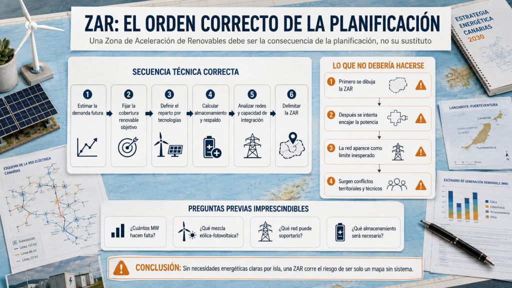 Mapa de Lanzarote y Fuerteventura con las cuestiones técnicas pendientes, los riesgos territoriales y la revisión de las zonas de aceleración renovable.