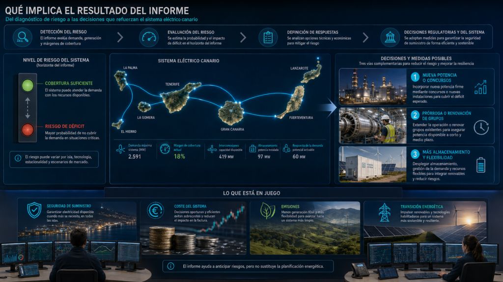 Consecuencias del informe de cobertura eléctrica: nueva potencia firme, renovación de grupos, almacenamiento, seguridad de suministro y transición energética.