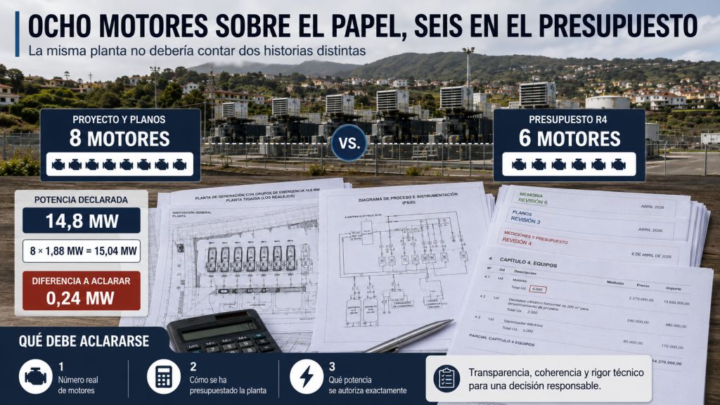 Ocho motores frente a seis: Comparación entre los ocho motores previstos en el proyecto de Tigaiga y los seis motores contabilizados en el presupuesto R4.