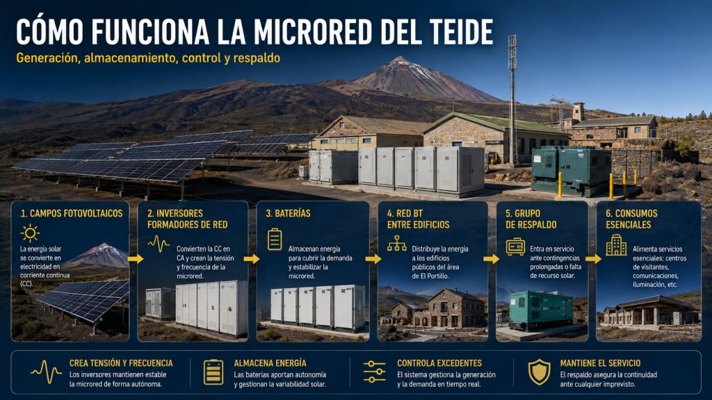 Aplicaciones de microredes renovables en Canarias para telecomunicaciones, emergencias, ciclo del agua e instalaciones remotas.