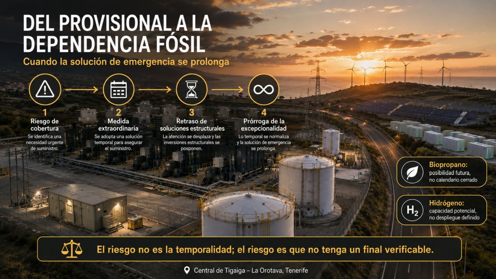 Del provisional a la dependencia fósil: Riesgo de prolongar la generación de emergencia de Tigaiga si se retrasan las soluciones estructurales, con biopropano e hidrógeno aún sin calendario definido.