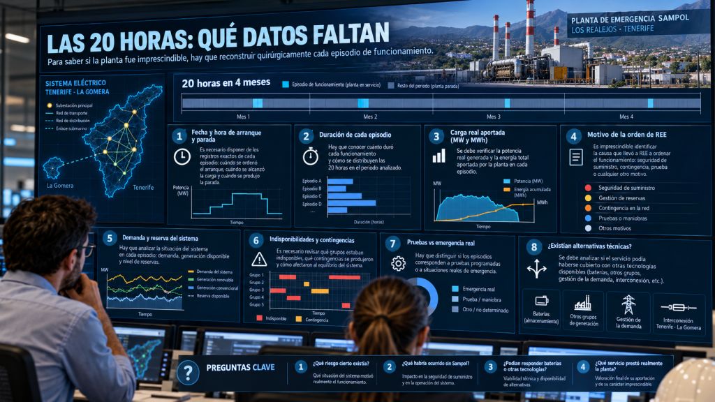 Infografía con los datos que deben analizarse durante las 20 horas de funcionamiento de Sampol para valorar si existían alternativas técnicas.