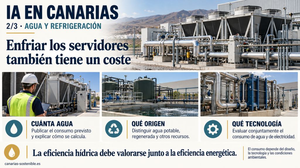 Agua y refrigeración en centros de datos: conocer el consumo, distinguir el origen del agua y evaluar conjuntamente la eficiencia hídrica y energética.