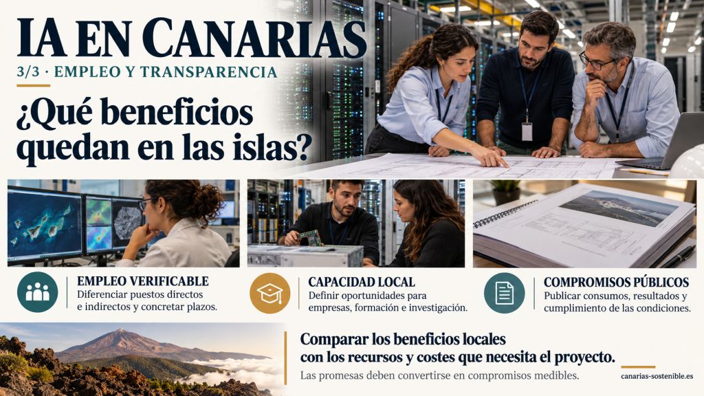 Empleo y transparencia en centros de datos en Canarias: verificar puestos de trabajo, impulsar capacidades locales y publicar consumos y resultados.