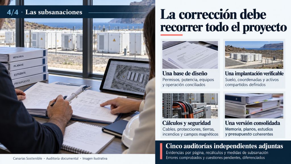 Revisión conjunta de permisos, equipos, implantación, cálculos, seguridad y presupuesto para consolidar proyectos coherentes, apoyada en cinco auditorías documentales independientes.