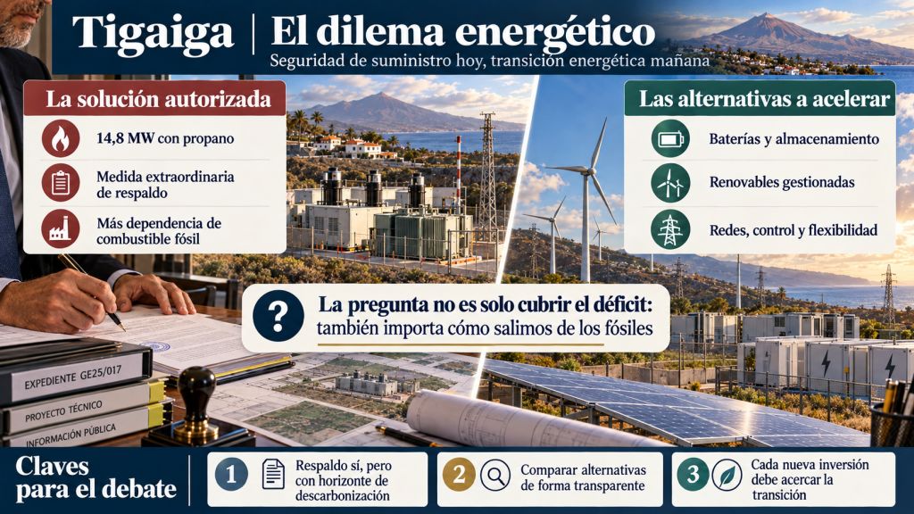 El dilema energético: Comparación entre la solución fósil de la Planta Tigaiga y alternativas basadas en baterías, renovables, redes y flexibilidad del sistema eléctrico.